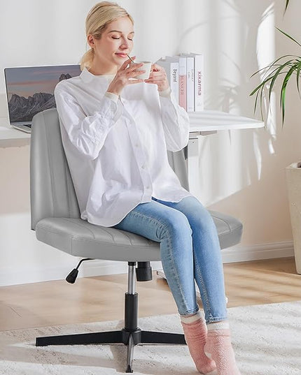 OLIXIS Cross Legged Armless Wide Adjustable Swivel Padded Home Office Desk Chair, Silver - LeafyLoom