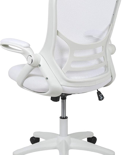 Flash Furniture Porter High-Back Swivel Office Chair with Adjustable Lumbar Support and Seat Height, Ergonomic Mesh Desk Chair with Flip-Up Armrests, White - LeafyLoom
