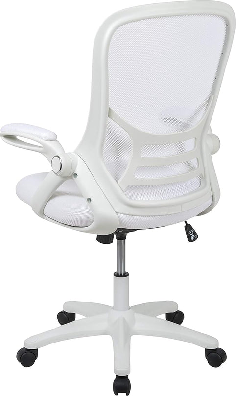 Flash Furniture Porter High-Back Swivel Office Chair with Adjustable Lumbar Support and Seat Height, Ergonomic Mesh Desk Chair with Flip-Up Armrests, White - LeafyLoom