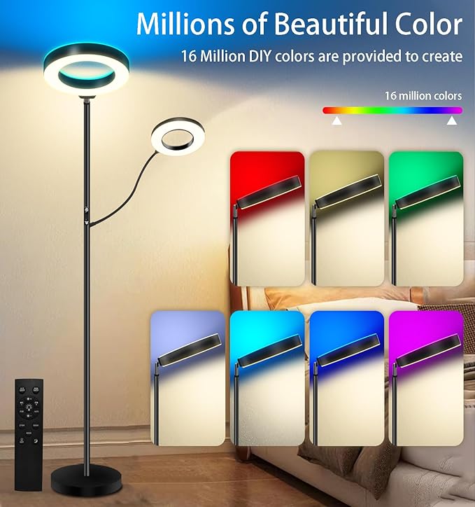 RGB Multicolour Modern Floor lamp Reading lamp Standing Sofa Lamps Lighting 7 Colors Changing Smart WiFi APP Remote Control for Bedroom Living Room Gaming Reading Learning Live Stream - LeafyLoom