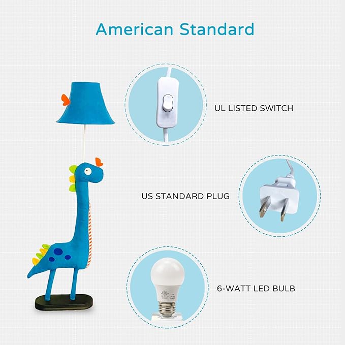 Kids Floor Lamp, Blue Dinosaur Design 50 Inch Modern Floor Lamp for Bedroom, Hand-Stitched Toy Standing Lamp for Living Room, Package Come with an E26 LED Bulb - LeafyLoom
