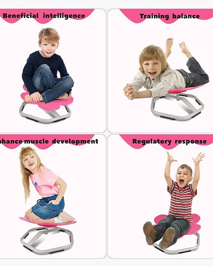 Sensory Toys Kids Swivel Chair, Autism Kids Swivel Chair, Petal Sit and Spin Seat Balance Chair Indoor for Child Age 3+, Regulating Toddler’s Body Balance, Metal Base Non-Slip Rose Red - LeafyLoom