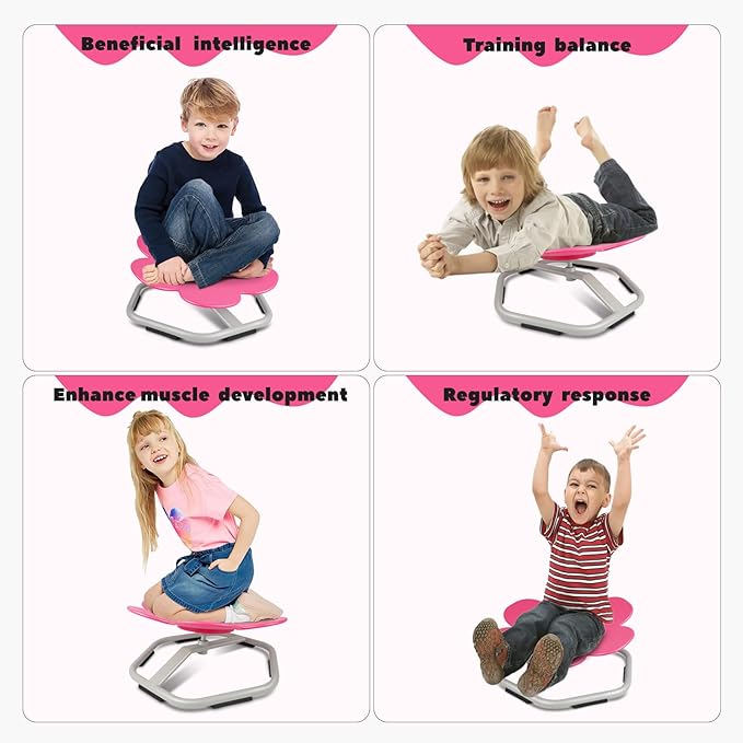 Sensory Toys Kids Swivel Chair, Autism Kids Swivel Chair, Petal Sit and Spin Seat Balance Chair Indoor for Child Age 3+, Regulating Toddler’s Body Balance, Metal Base Non-Slip Rose Red - LeafyLoom