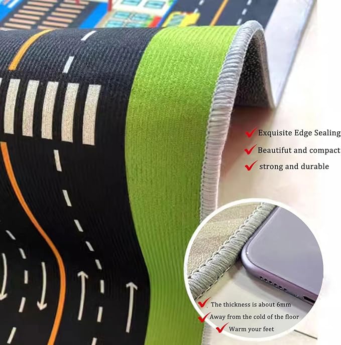 kid rug carpet playmat for toy cars and trains,road traffic kids play area rug,city Life town play Mat for Playroom Bedroom Boys,Children's Educational Fun Throw Rug with Rubber Backing 79X118IN - LeafyLoom