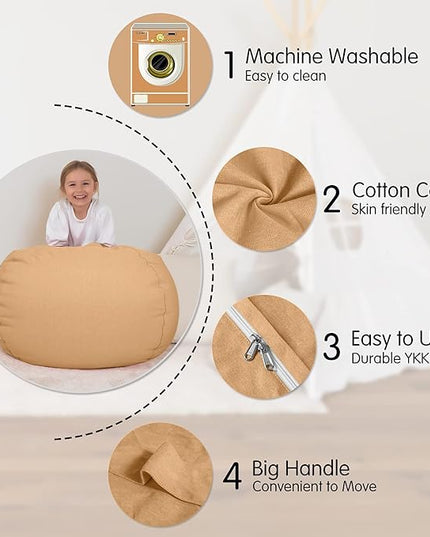 Aubliss Stuffed Animal Bean Bag Storage Chair (Solid Khaki, X-Large (48'')) - LeafyLoom