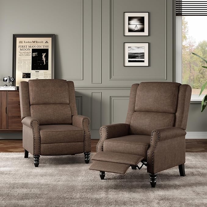 STARY Faux Leather Pushback Recliner Chair for Living Room Bedroom RV, Coffee - LeafyLoom