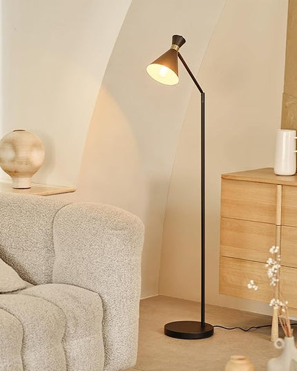 Globe Electric 61000059 62" Floor Lamp, Matte Black, Matte Brass Accents, On/Off Rotary Switch on Socket, Floor Lamp for Living Room, Floor Lamp for Bedroom, Home Office Accessories - LeafyLoom