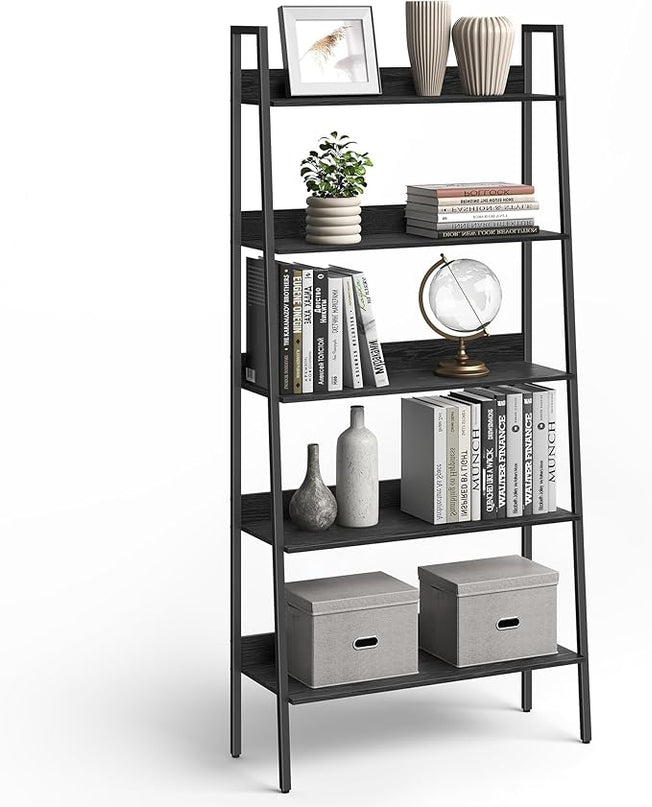 VASAGLE Bookshelf, 5-Tier Bookcase, Ladder Shelf for Home Office, Living Room, Bedroom, Kitchen, Ebony Black and Ink Black ULLS129B56 - LeafyLoom