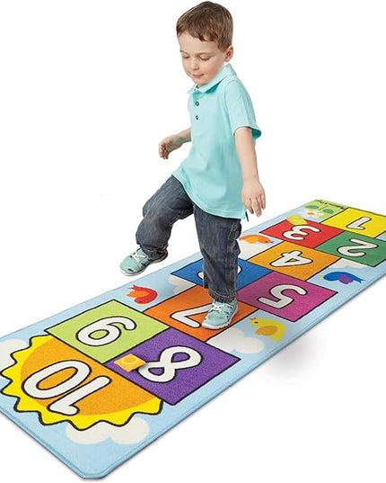 Melissa & Doug Hop & Count Hopscotch Rug (Play Space & Room Decor, Skid-Proof Backing, 27” H x 5.5” W x 5.5” L) - Classic Hopscotch Rug For Kids - LeafyLoom