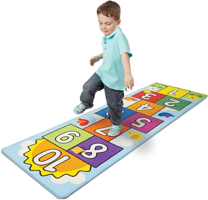 Melissa & Doug Hop & Count Hopscotch Rug (Play Space & Room Decor, Skid-Proof Backing, 27” H x 5.5” W x 5.5” L) - Classic Hopscotch Rug For Kids - LeafyLoom