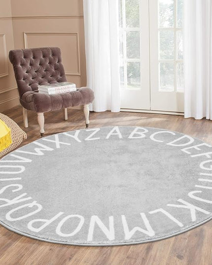 Topotdor Round Kids Play Rug Alphabet Nursery Area Rug Extra Large Soft Crawling Play Mat for Children Toddlers Bedroom (63 inch, Grey) - LeafyLoom