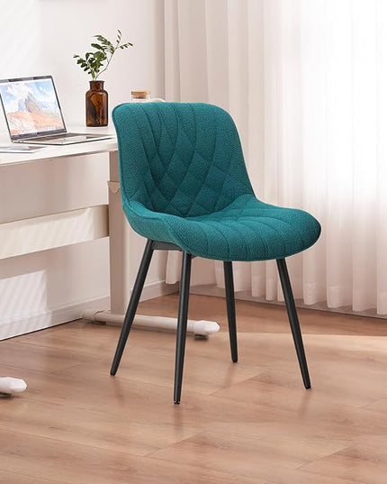 Velvet Dining Chairs Set of 2, Boucle Upholstered Dining Room Chairs with Curved Backrest for Kitchen Living Room Dining Room, Peacock Green - LeafyLoom