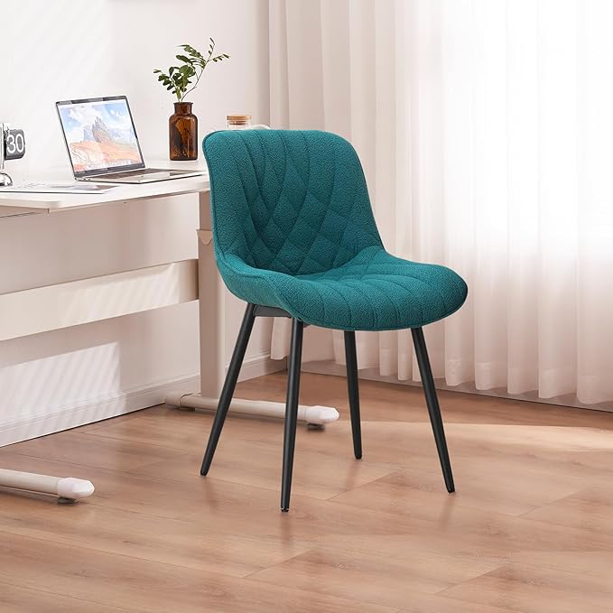 Velvet Dining Chairs Set of 2, Boucle Upholstered Dining Room Chairs with Curved Backrest for Kitchen Living Room Dining Room, Peacock Green - LeafyLoom