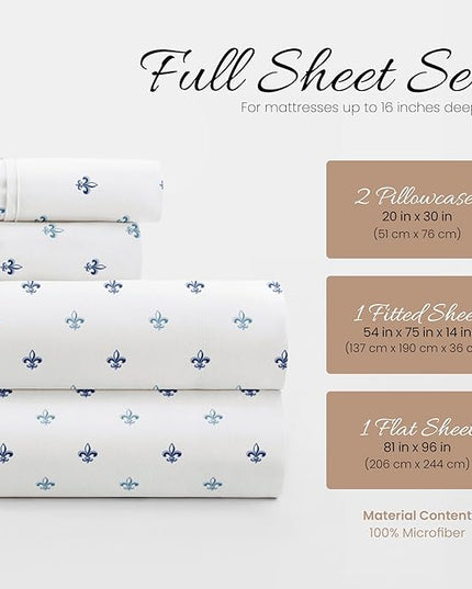 Linen Market 4 Piece Full Bedding Sheet Set (Navy Blue Lilies) - Sleep Better Than Ever with These Ultra-Soft & Cooling Bed Sheets for Your Full Size Bed - Deep Pocket Fits 16" Mattress - LeafyLoom
