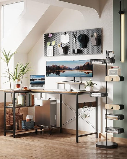 ODK L Shaped Computer Desk with Storage Shelves, 47 inch L-Shaped Corner Desk with Monitor Stand for Small Space, Modern Simple Writing Study Table for Home Office, Rustic Brown - LeafyLoom