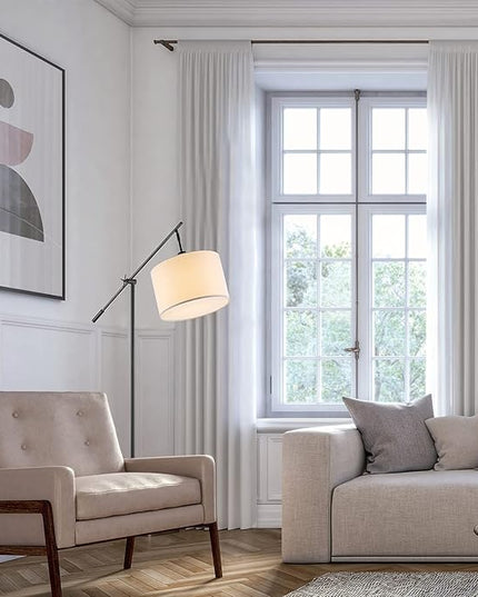 Globe Electric 67525 Avellino 66" Floor Lamp, Matte Black, White Linen Shade, Stepless Rotary Dimmer Switch on Socket - LeafyLoom