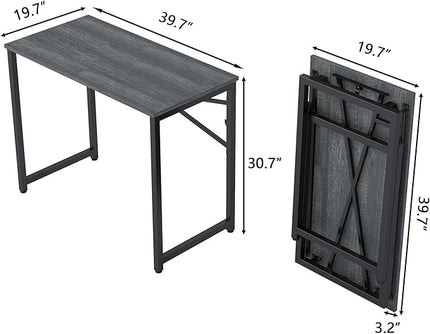 39 Inch Foldable Computer Desk, Folding Space-Saving Home Office Table, Study Writing Gaming Workstation for Small Space, No Assembly Needed,Grey Oak - LeafyLoom