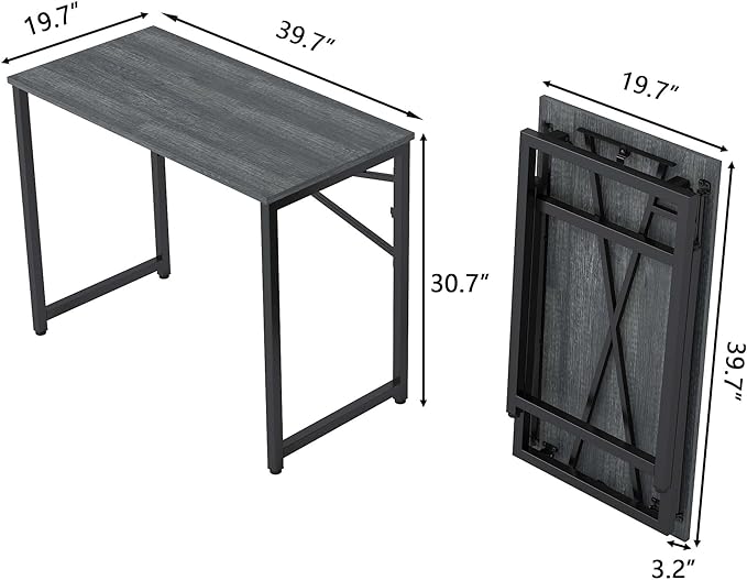 39 Inch Foldable Computer Desk, Folding Space-Saving Home Office Table, Study Writing Gaming Workstation for Small Space, No Assembly Needed,Grey Oak - LeafyLoom