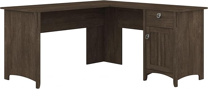 Bush Furniture Salinas L-Shaped Desk with Storage | Study Table with Drawers & Cabinets | Home Office Computer Desk in Ash Brown - LeafyLoom