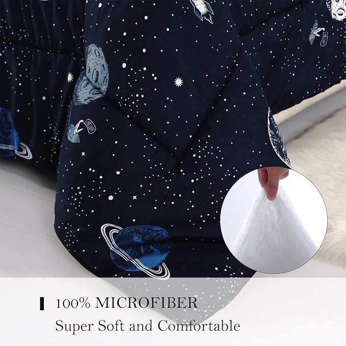ENJOHOS Space Bedding Comforter Set Full Size for College Boy, 3 Pieces Galaxy Summer Bedding Full, Lightweight Soft Microfiber Universe Blanket Comforter, Dark Blue Comforter for Kid - LeafyLoom
