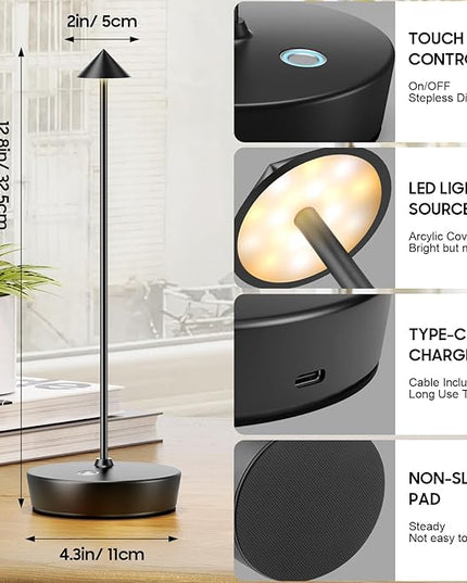 Cordless Table Lamp Rechargeable, Waterproof Portable Touch Dimmable Desk Lamp, 6000mAh Battery Operated LED Table Light for Restaurant/Indoor/Patio - LeafyLoom