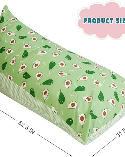 Stuffed Animal Storage Bean Bag Chair Cover, Cotton Green Avocado Plush Toy Storage Stuff and Sit Seat for Kids/Teens/Adults, 52" x 31" Extra Large Triangle Floor Sofa, 200L/52Gal, Cover Only - LeafyLoom