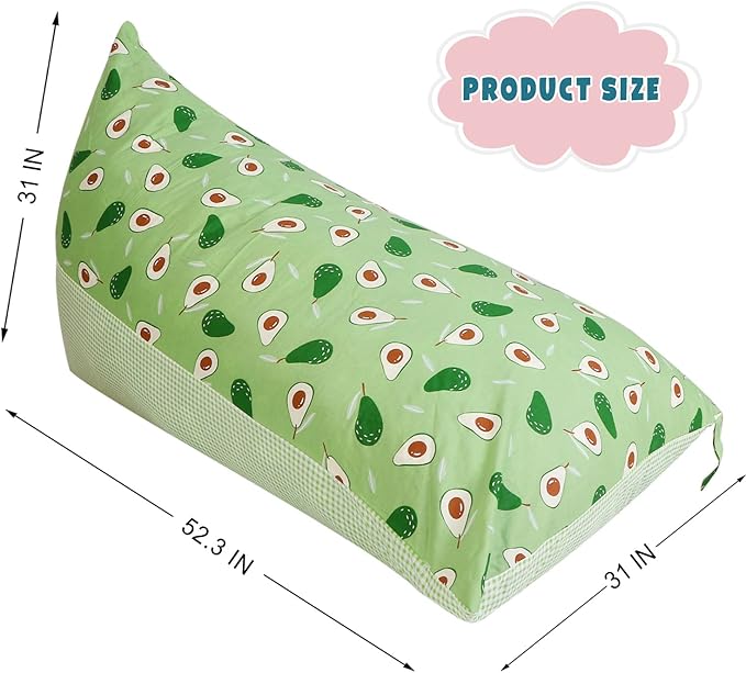 Stuffed Animal Storage Bean Bag Chair Cover, Cotton Green Avocado Plush Toy Storage Stuff and Sit Seat for Kids/Teens/Adults, 52" x 31" Extra Large Triangle Floor Sofa, 200L/52Gal, Cover Only - LeafyLoom