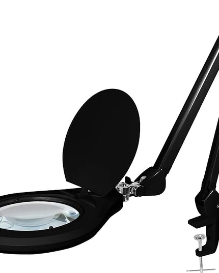 Neatfi Elite XL HD Bifocals Super LED Magnifying Lamp with Clamp, Glass Lens, 6500K, Glare-Free, Nonpolar Dimming (6 Inch Lens, Black) - LeafyLoom