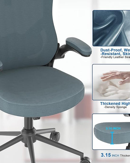 𝑯𝑶𝑴𝑬 𝑶𝑭𝑭𝑰𝑪𝑬 𝑪𝑯𝑨𝑰𝑹, Ergonomic Mesh Desk Chair, High Back Computer Chair- Adjustable Headrest with Flip-Up Arms, Lumbar Support, Swivel Executive Task Chair (Modern, Black Coral) - LeafyLoom