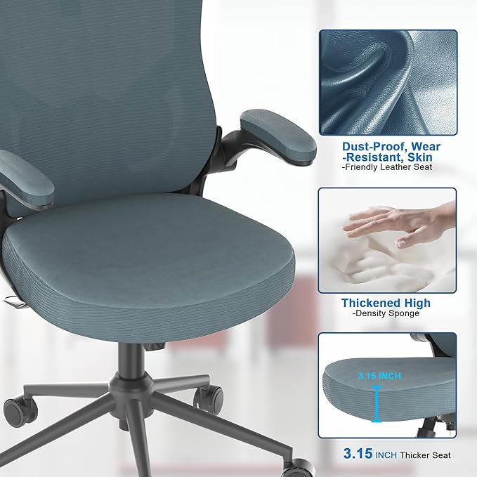 𝑯𝑶𝑴𝑬 𝑶𝑭𝑭𝑰𝑪𝑬 𝑪𝑯𝑨𝑰𝑹, Ergonomic Mesh Desk Chair, High Back Computer Chair- Adjustable Headrest with Flip-Up Arms, Lumbar Support, Swivel Executive Task Chair (Modern, Black Coral) - LeafyLoom