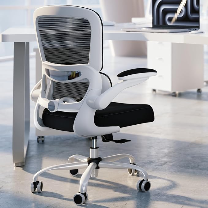 Office Chair - Ergonomic Desk Chair with Adjustable Lumbar Support, Mesh Computer Chair, Executive Chair for Home Office Comfortable Lumbar Support (White+Black) - LeafyLoom