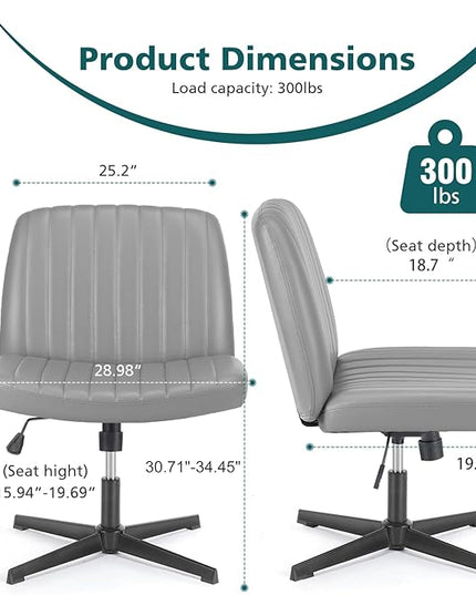 OLIXIS Cross Legged Armless Wide Adjustable Swivel Padded Home Office Desk Chair, Silver - LeafyLoom