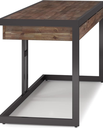 SIMPLIHOME Erina SOLID WOOD and Metal Modern Industrial 72 inch Wide Home Office Desk, Writing Table, Workstation, Study Table Furniture in Rustic Natural Aged Brown with 2 Drawers - LeafyLoom