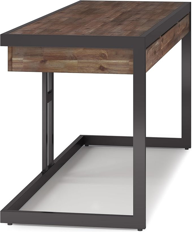 SIMPLIHOME Erina SOLID WOOD and Metal Modern Industrial 72 inch Wide Home Office Desk, Writing Table, Workstation, Study Table Furniture in Rustic Natural Aged Brown with 2 Drawers - LeafyLoom