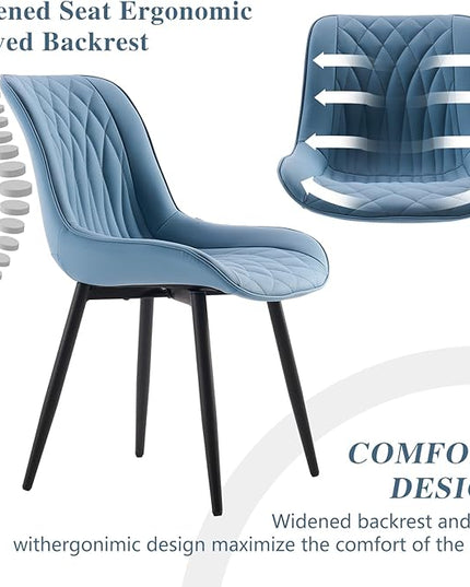 YOUNIKE Blue Dining Chairs set of 2 with High Backs Mid Century Modern Kitchen & Dining Room Chairs PU Faux Leather Upholstered sillas de comedor Comfortable Large Padded Accent Chairs with Metal Legs - LeafyLoom