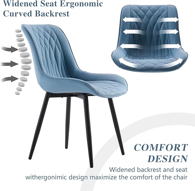YOUNIKE Blue Dining Chairs set of 2 with High Backs Mid Century Modern Kitchen & Dining Room Chairs PU Faux Leather Upholstered sillas de comedor Comfortable Large Padded Accent Chairs with Metal Legs - LeafyLoom