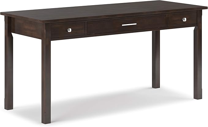 SIMPLIHOME Avalon SOLID WOOD Contemporary 60 Inch Wide Large Desk in Tobacco Brown, For the Office Desk, Writing Table, Workstation and Study Table - LeafyLoom