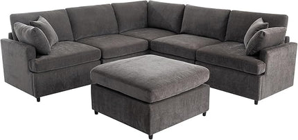 100.4" Modern Large U-Shape Modular Sectional Sofa with Removable Ottomans, Flexible Combination 6-Seater Upholstered Couch for Living Room Apartment Office, Gray, 100.4 Inch - LeafyLoom