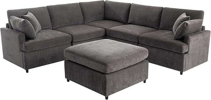 100.4" Modern Large U-Shape Modular Sectional Sofa with Removable Ottomans, Flexible Combination 6-Seater Upholstered Couch for Living Room Apartment Office, Gray, 100.4 Inch - LeafyLoom