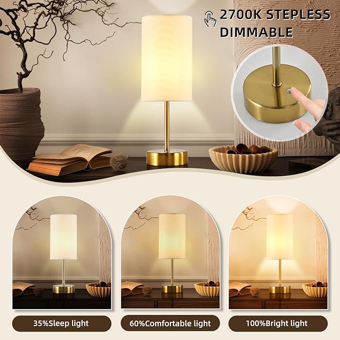 Cordless Table Lamp, Built-in 5000mAh Fast Rechargeable Table Lamp Cordless,Stepless Dimmable Battery Powered Lamp, Wireless Lamp with Memory Function, Lasting 140+H (gold) - LeafyLoom