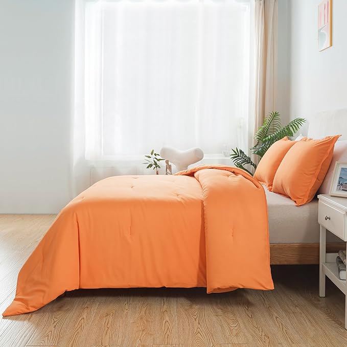 Burnt Orange Comforter Set Twin Size, Solid Terracotta Down Alternative Soft Boho Bedding Comforter Set, Fluffy Microfiber Comforter (68"x90") for All Seasons with Pillowcase - LeafyLoom