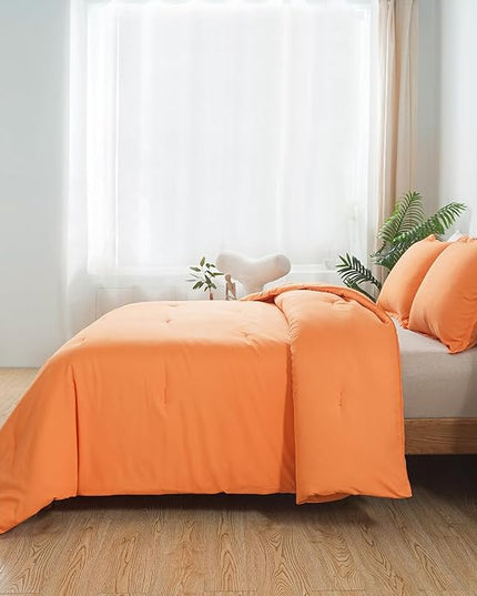 Full Size Burnt Orange Comforter Set, Solid Terracotta Down Alternative Soft Boho Bedding Comforter Set, Breathable Fluffy Microfiber Rust Comforter for All Seasons with Pillowcases - LeafyLoom