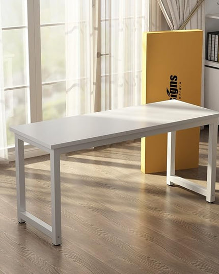 Tribesigns Computer Desk, 55 inch Large Office Desk Computer Table Study Writing Desk for Home Office, White + White Leg - LeafyLoom