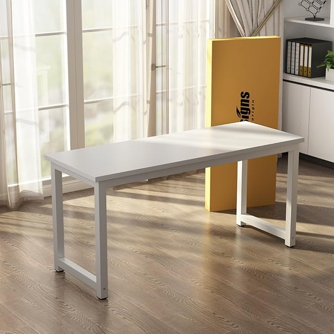 Tribesigns Computer Desk, 55 inch Large Office Desk Computer Table Study Writing Desk for Home Office, White + White Leg - LeafyLoom