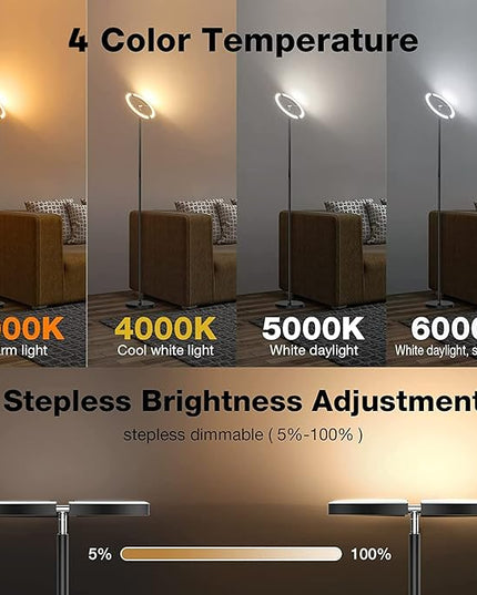 Floor Lamps for Living Room,SIBRILLE Modern Stepless Dimmable Standing Lamp 3000-6000K,20W LED Rotatable Reading Light,Touch&Remote Control Uplighter Floor Lamp for Living Room Bedroom Office - LeafyLoom