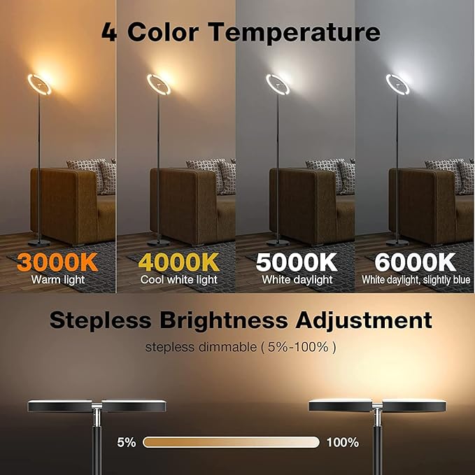 Floor Lamps for Living Room,SIBRILLE Modern Stepless Dimmable Standing Lamp 3000-6000K,20W LED Rotatable Reading Light,Touch&Remote Control Uplighter Floor Lamp for Living Room Bedroom Office - LeafyLoom