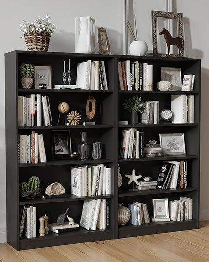 Farini 5 shelf boockase Display Bookcase Freestanding Wooden Bookshelves for Home Office Living Room,60 Inch Height,Black - LeafyLoom