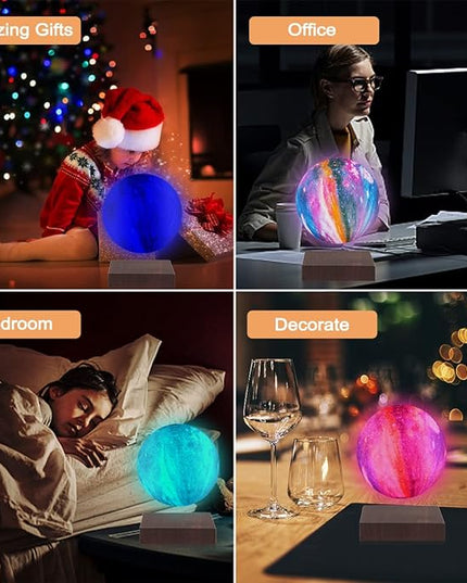 VGAzer Levitating Moon Lamp, 3D Illusion Moon Lamp with Remote Control, LED Galaxy Lamp for Bedroom Living Room Decoration, Unique Gifts for Kids Lover Friends (16 Colors Galaxy Suqare base) - LeafyLoom