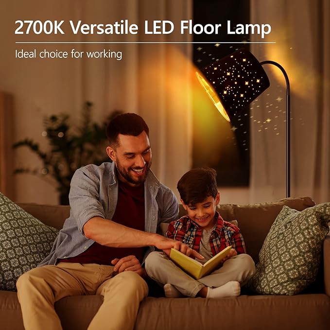 LED Floor Lamp, Standing Lamp for Living Room with Linen Lamp Shade,Adjustable Gooseneck Modern Reading Light,Floor Lamps for Bedroom,Office,Farmhouse,6W LED Bulb Included - LeafyLoom