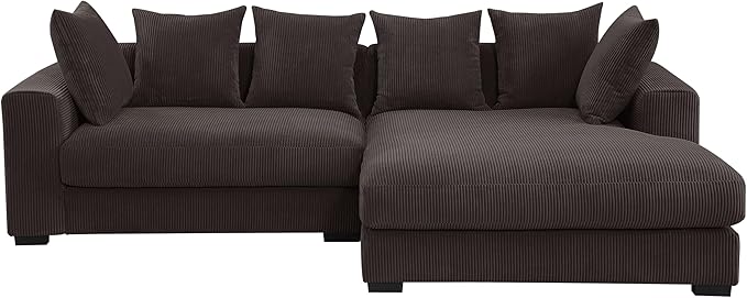 110" Modern L-shaped Sectional Sofa with Big Chaise,Upholstered Sleeper Couch W/ 6 Throw Pillows & Generously Armrests,Easy Assembly,Spacious Loveseat for Living Room Apartment Home,Dark Brown - LeafyLoom